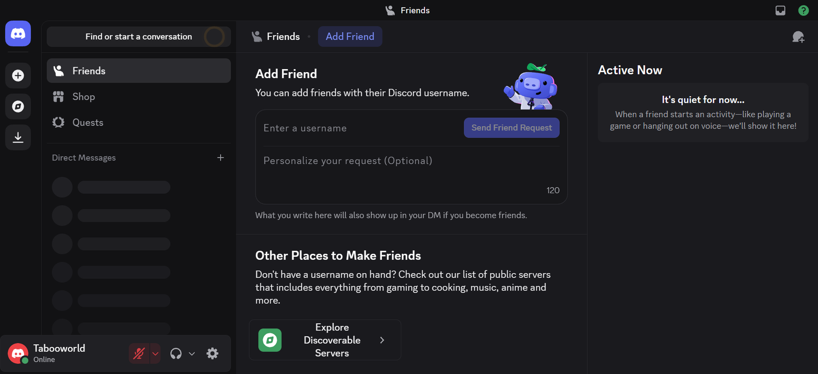 Discord dashboard with Discover and Shop sections