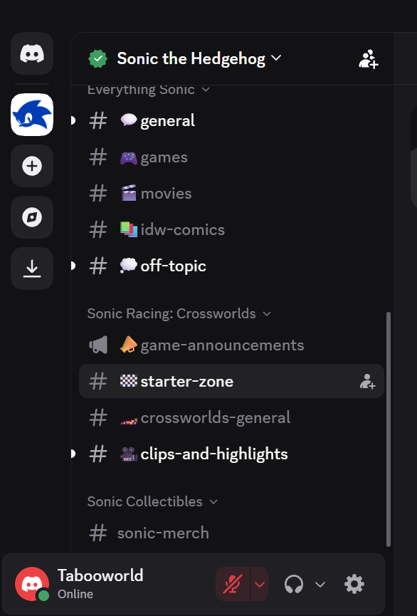 Official Sonic Discord server channel list