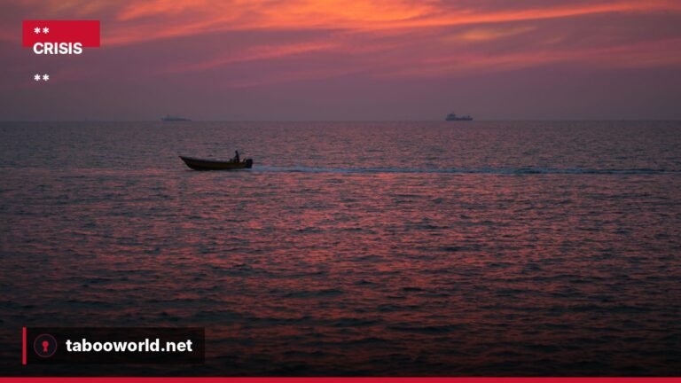 ** Overcrowded boat carrying Yemeni refugees across the Red Sea toward Djibouti. **